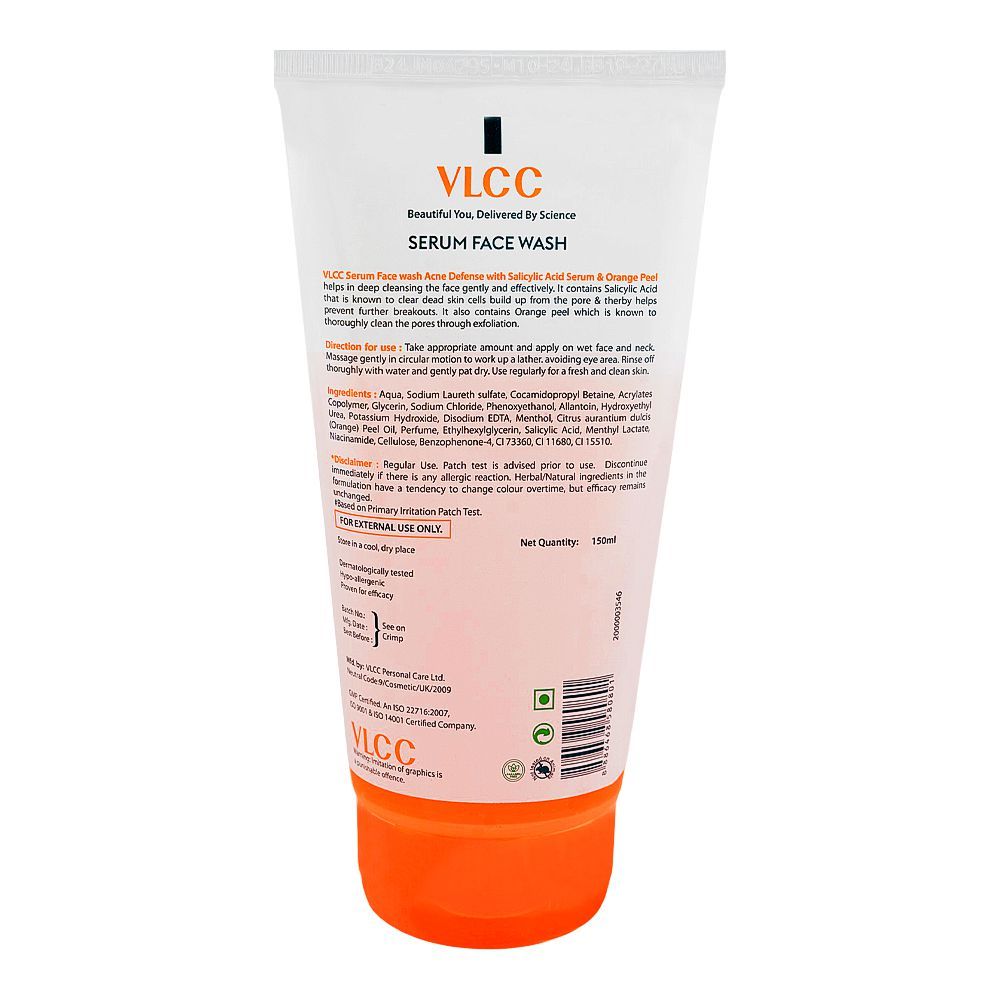 VLCC Acne Defense Serum Face Wash with Salicylic Acid & Orange Peel, 150ml - Image 2