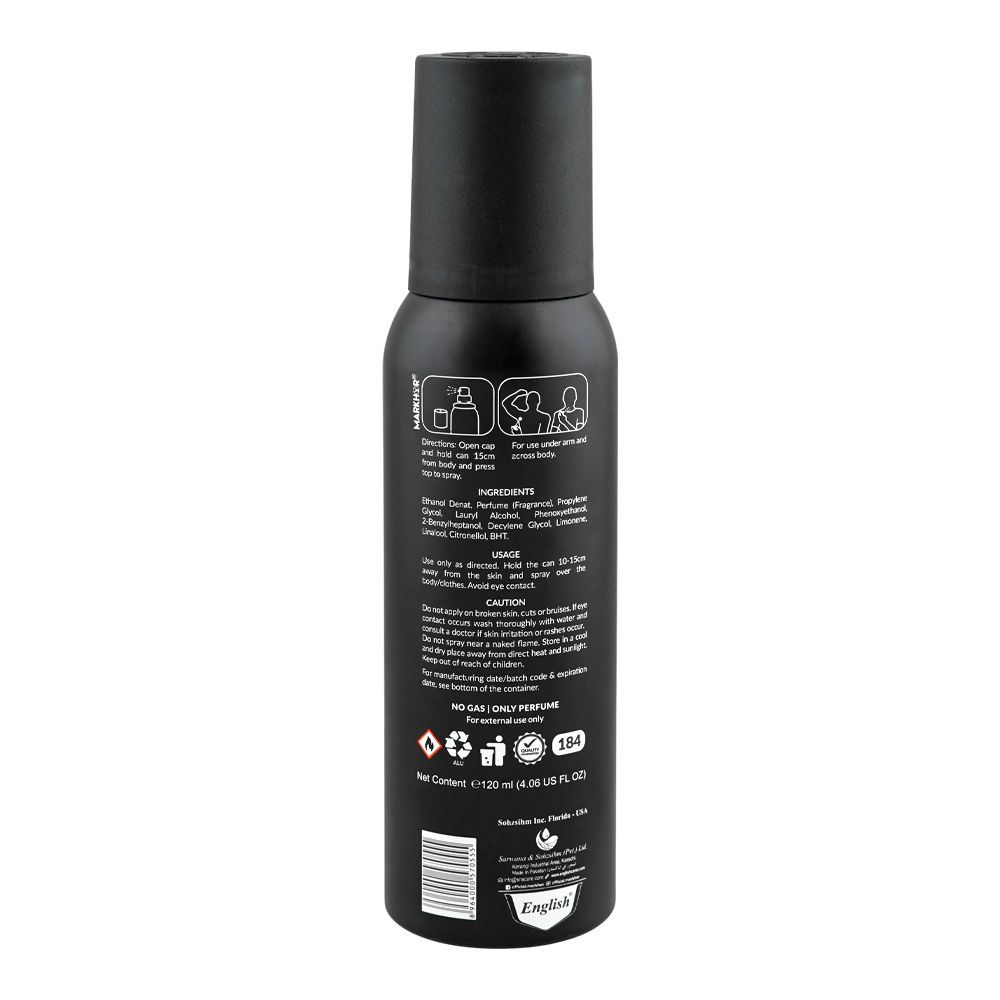 Markhor Noir Mystic No Gas Deodorant Body Spray, For Men, 120ml - Image 2