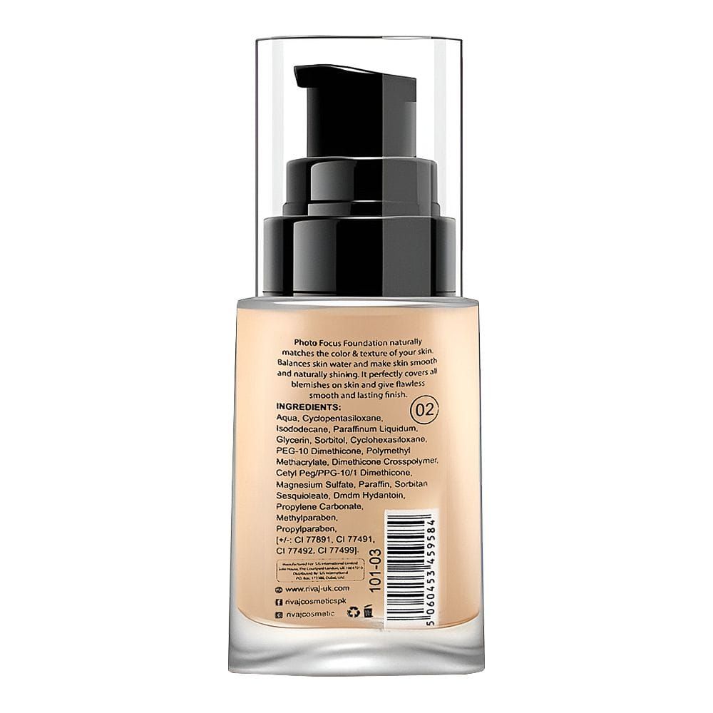 Rivaj UK Photo Focus Liquid Foundation, Matte, Medium Coverage, Oil Free, Long Lasting, 30ml, No. 02 - Image 2