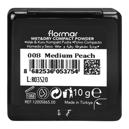Flormar Wet & Dry Compact Powder, 10g, 008 Medium Peach - Image 3