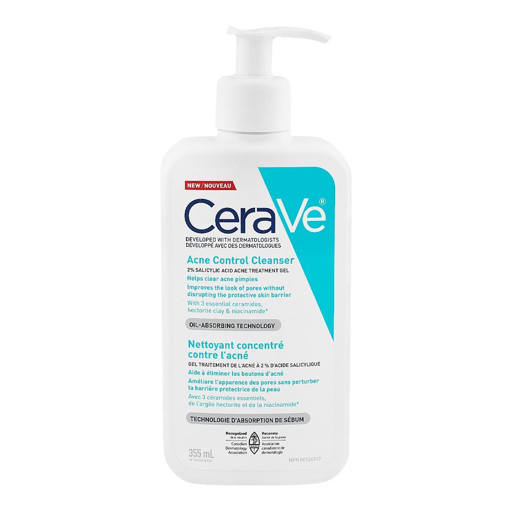 CeraVe Acne Control Cleanser Face Wash, 2% Salicylic Acid, Niacinamide, Ceramides, Oil Absorbing Clay, 355ml - Main Image