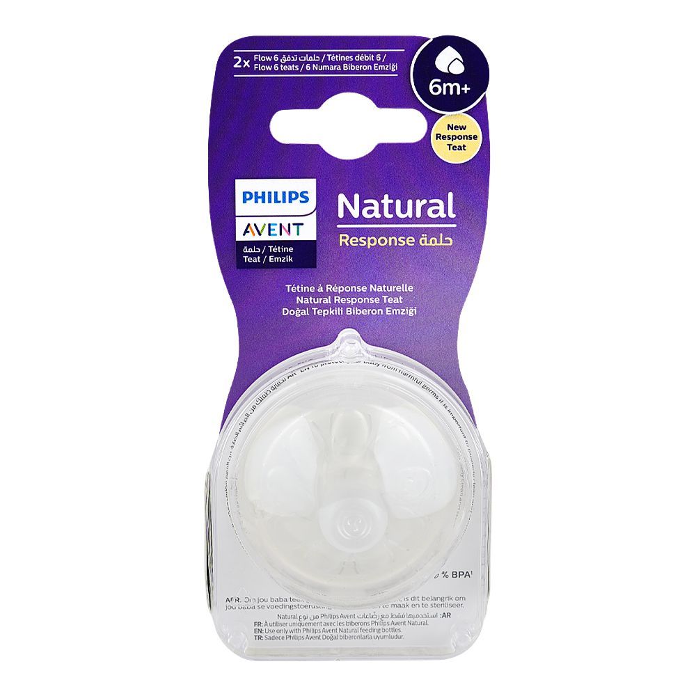 Philips Avent Natural Response Baby Bottle Nipples Flow 6 Teat, BPA Free, 6+ Months, 2-Pack, SCF966/02 - Main Image