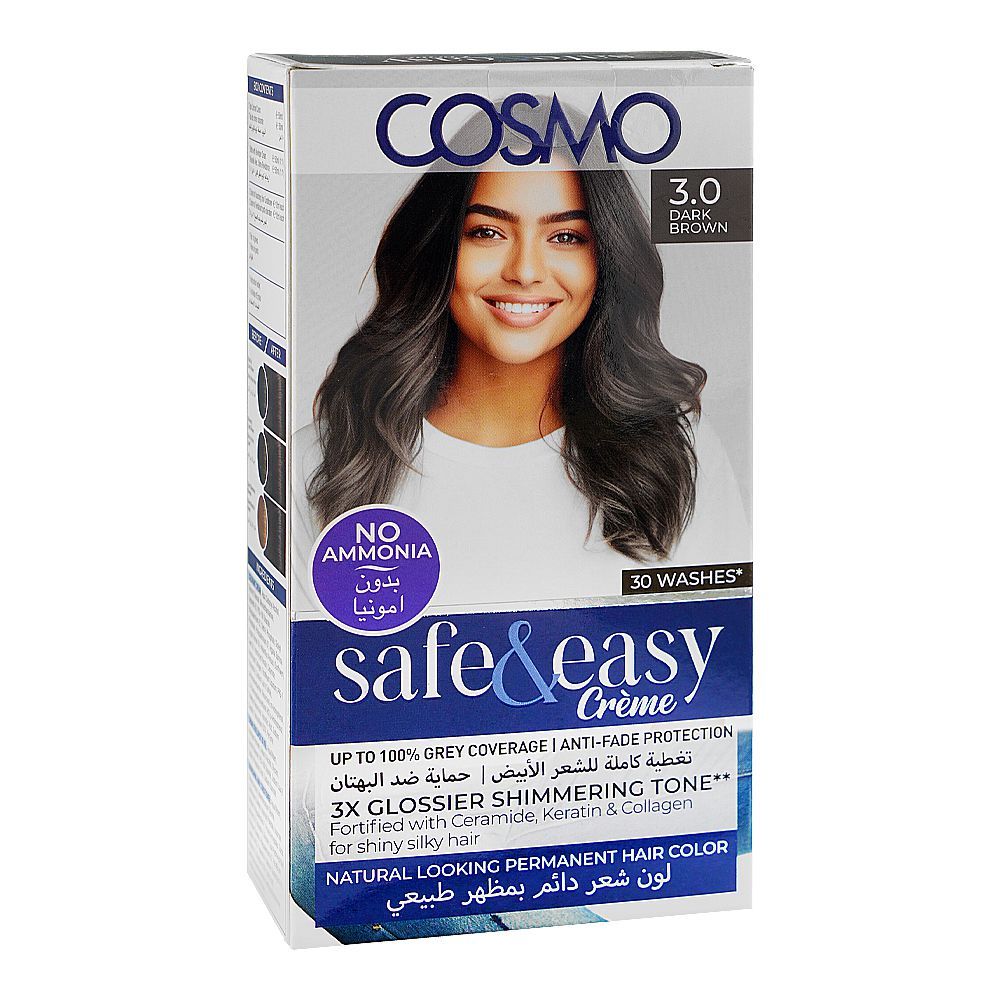 Cosmo No Ammonia Safe & Easy Permanent Hair Color - Salon Quality Hair Color, 3.0 Dark Brown - Main Image