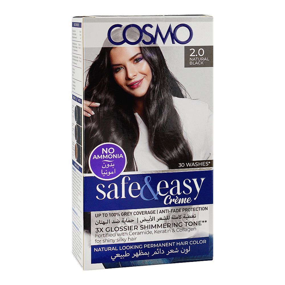 Cosmo No Ammonia Safe & Easy Permanent Hair Color - Salon Quality Hair Color, 2.0 Natural Black - Main Image