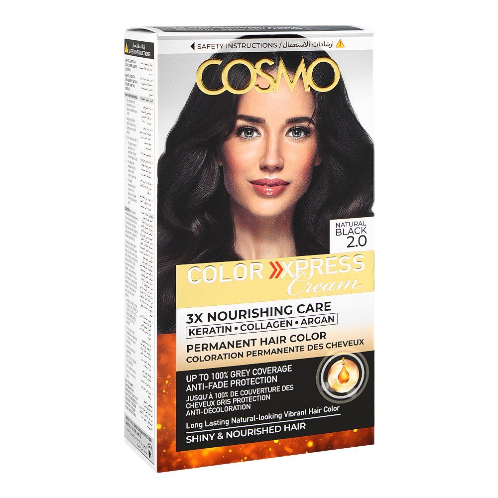 Cosmo Color Xpress 3X Nourishing Care Permanent Hair Color - Salon-Quality Hair Dye, 2.0 Natural Black - Main Image