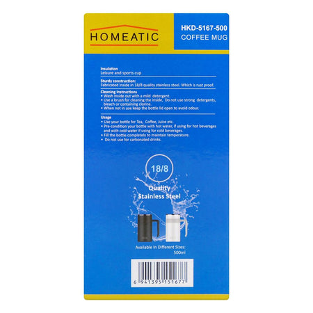 Homeatic Stainless Steel Coffee Mug, 500ml, White, HKD-5167 - Image 4