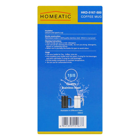 Homeatic Stainless Steel Coffee Mug, 500ml, Black, HKD-5167 - Image 4