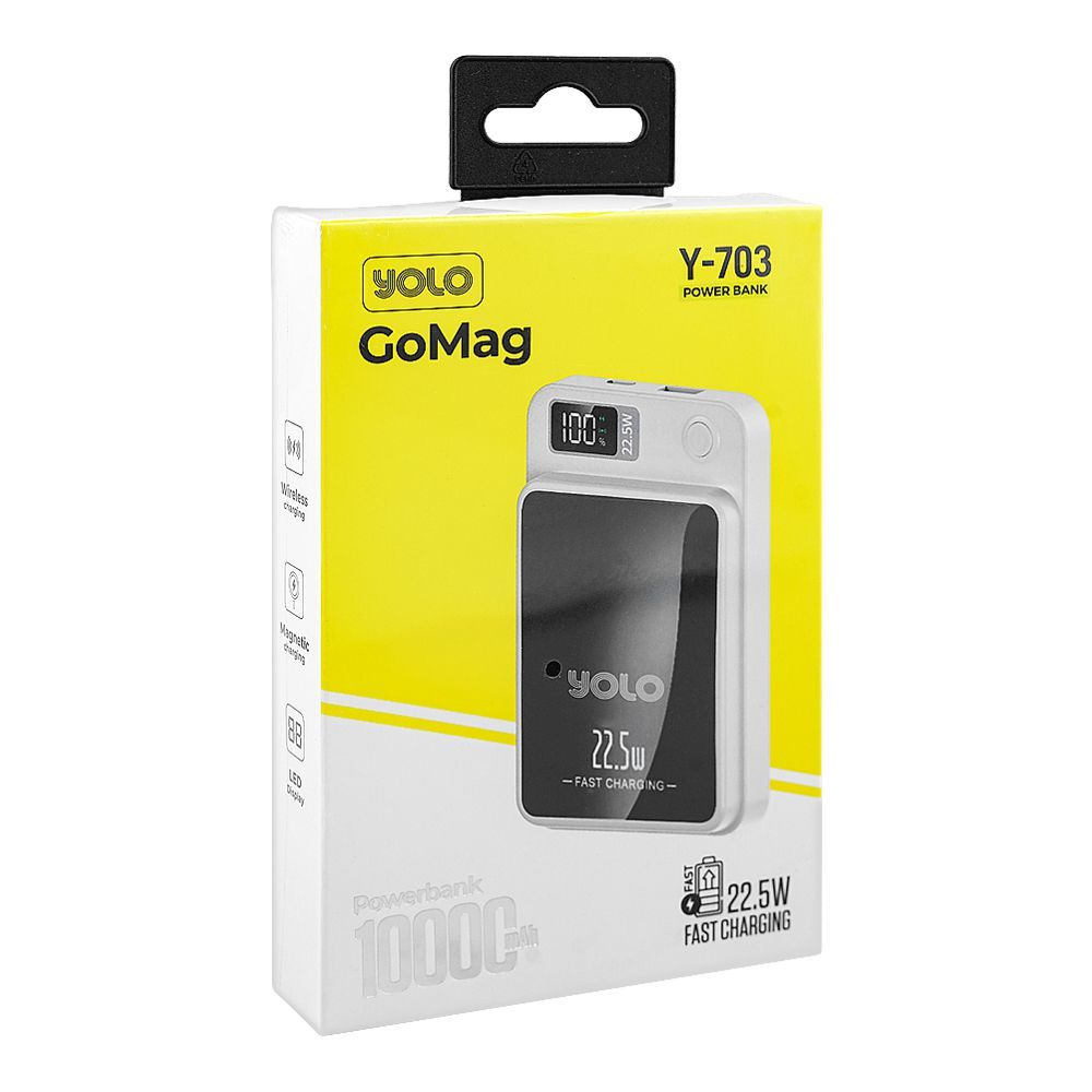 Yolo GoMag Power Bank (10000mAh, 22.5W, Wireless Charging), Black, Y-703 - Image 2