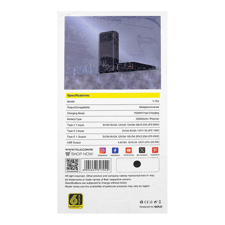 Yolo Turbo Power Bank (20000mAh, 65W), Black, Y-704 - Image 4