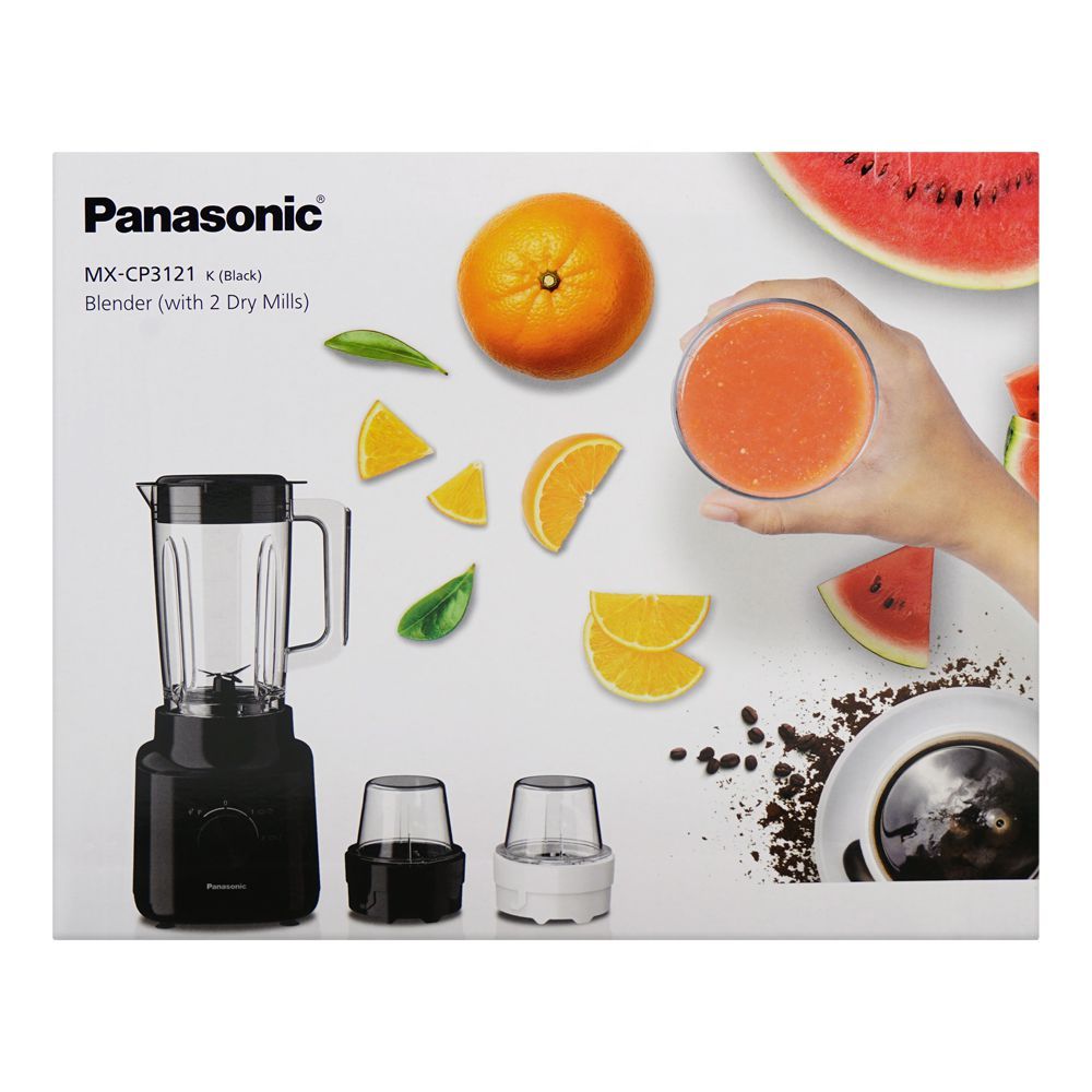 Panasonic Blender With 2 Dry Mills, 450W, 1450ml Liter Plastic Jug, 50g Dry Mill, Black, MX-CP3121 - Image 3