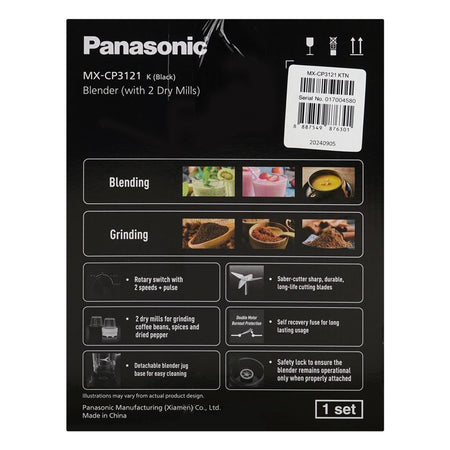 Panasonic Blender With 2 Dry Mills, 450W, 1450ml Liter Plastic Jug, 50g Dry Mill, Black, MX-CP3121 - Image 4