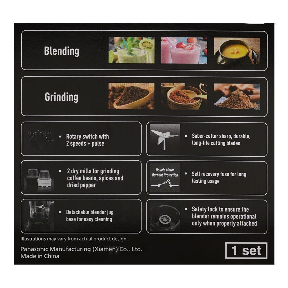 Panasonic Blender With 2 Dry Mills, 450W, 1450ml Liter Plastic Jug, 50g Dry Mill, Black, MX-CP3121 - Image 5
