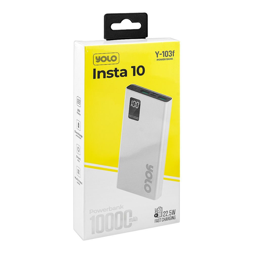 Yolo Insta 10 Power Bank (10000mAh, 22.5W), White, Y-103F - Image 2