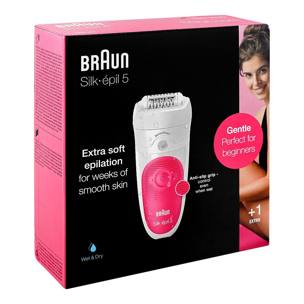 Braun Silk-epil 9 Wet & Dry Epilator Hair Trimmer, White & Pink, 5500 - Image 2