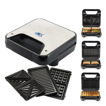 Anex Deluxe Sandwich Maker, 750W, Black & Silver, AG-2047 - Main Image