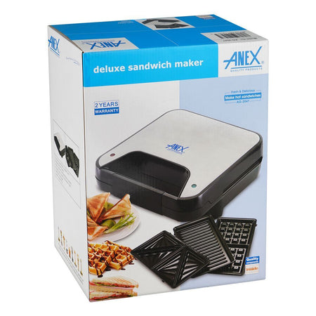 Anex Deluxe Sandwich Maker, 750W, Black & Silver, AG-2047 - Image 2