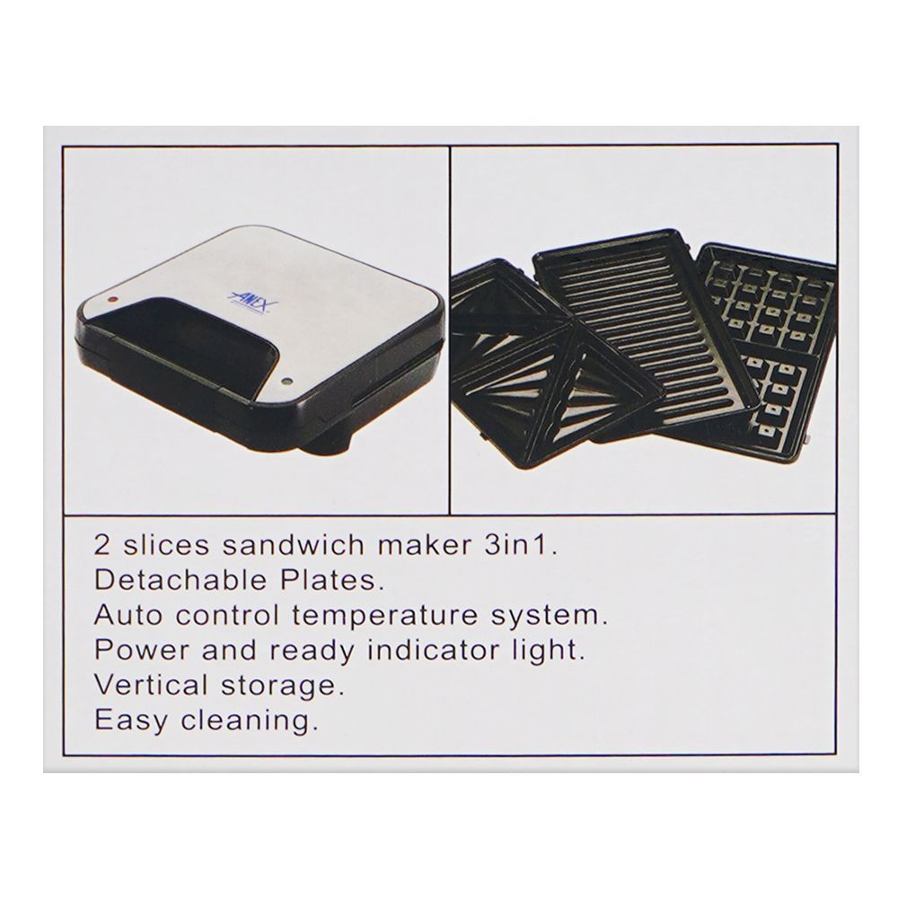 Anex Deluxe Sandwich Maker, 750W, Black & Silver, AG-2047 - Image 5