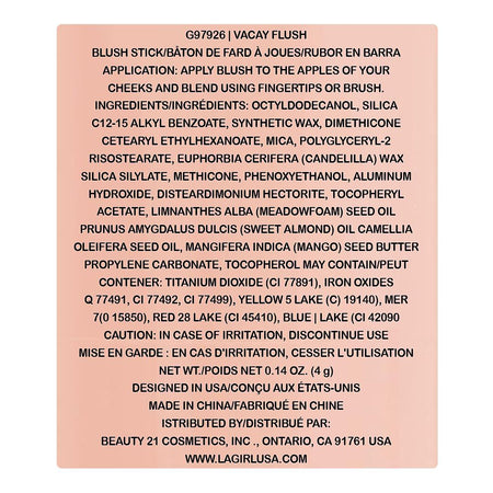 L.A. Girl Blush Stick, 4g, G97926 Vacay Flush - Image 3