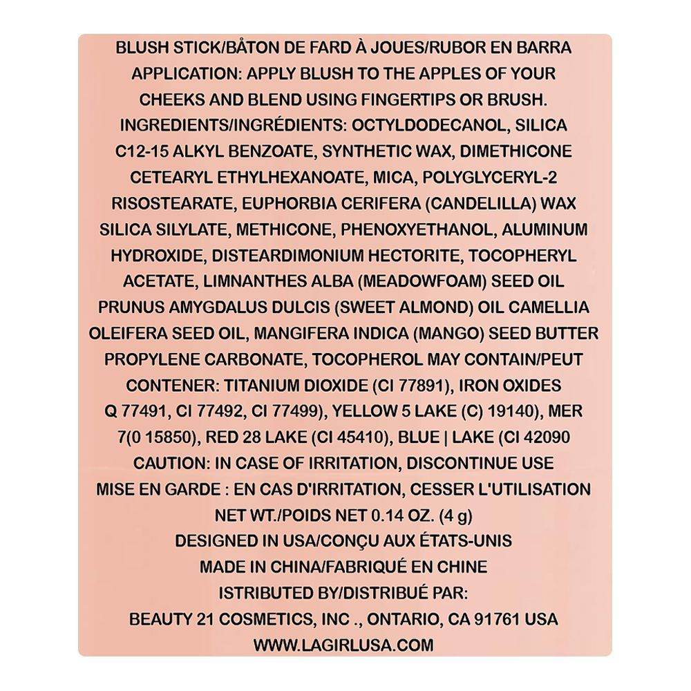 L.A. Girl Blush Stick, 4g, G97925 Summer Crush - Image 3