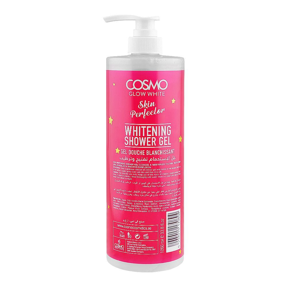 Cosmo Glow White Skin Perfector Whitening Shower Gel with Niacinamide & Hyaluronic Acid, 1000ml - Image 2