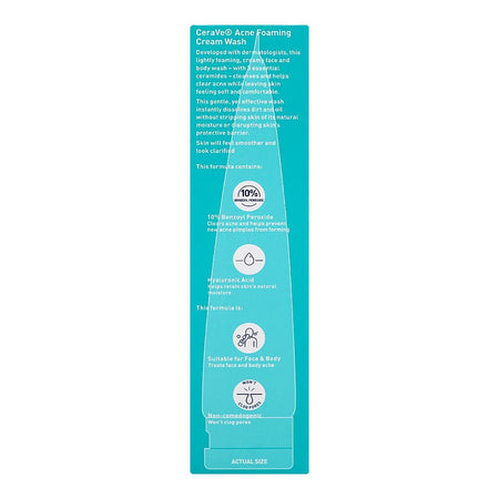CeraVe 10% Benzoyl Peroxide Acne Foaming Cream Face & Body Wash, 150ml - Image 2