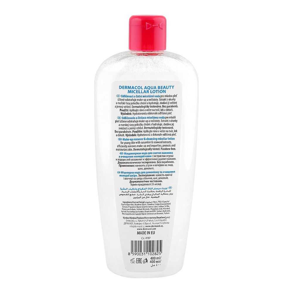 Dermacol Aqua Beauty Micellar Water Lotion Bi-Phase Makeup Remover with Panthenol, 400ml - Image 2