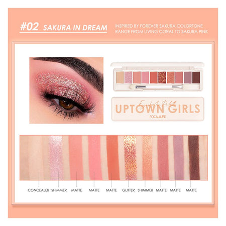 Focallure Uptown Girls 10 Color Eyeshadow Palette, FA-158 - 02 Sakura in Dream - Image 4