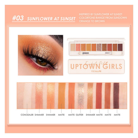 Focallure Uptown Girls 10 Color Eyeshadow Palette, FA158 - 03 Sunflower at Sunset - Image 4