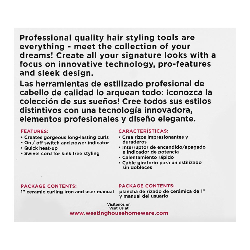 Westinghouse Ceramic Tourmaline 1" Curling Iron, WH-1124 - Image 5