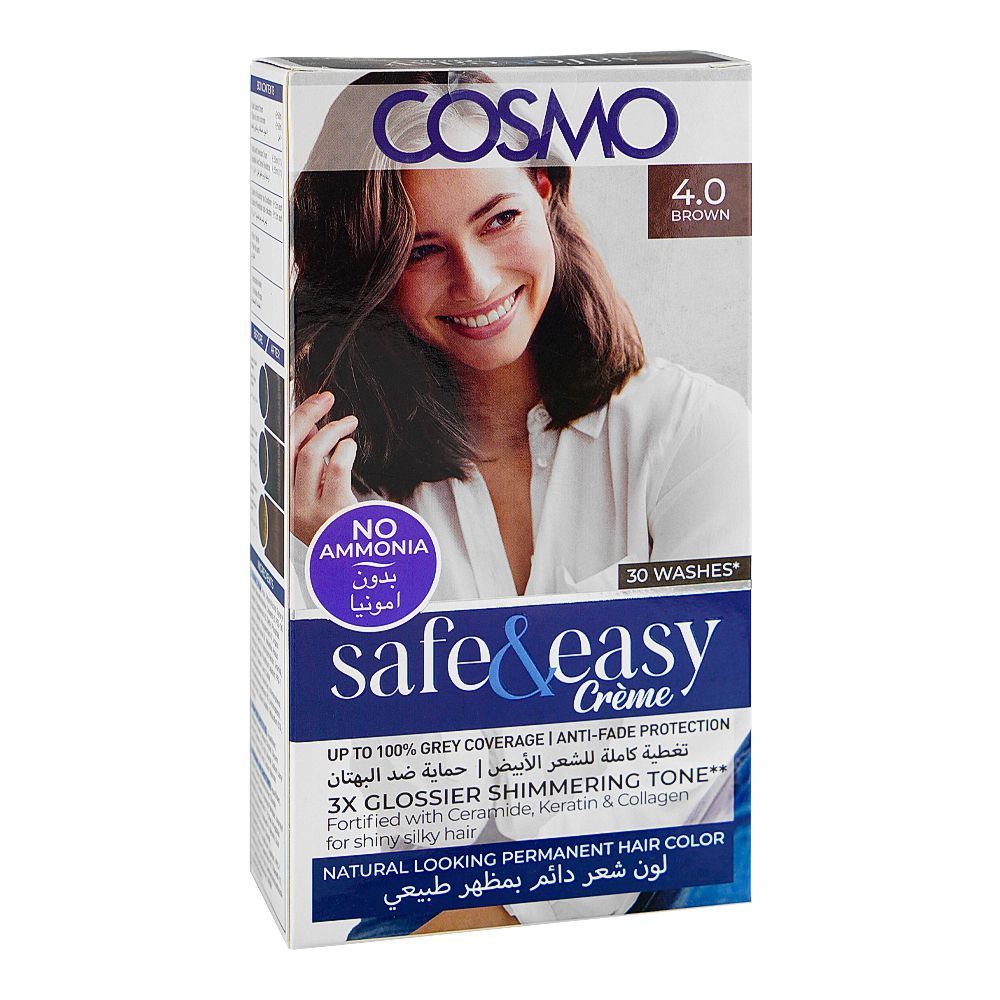 Cosmo No Ammonia Safe & Easy Permanent Hair Color - Salon Quality Hair Color, 4.0 Brown - Main Image
