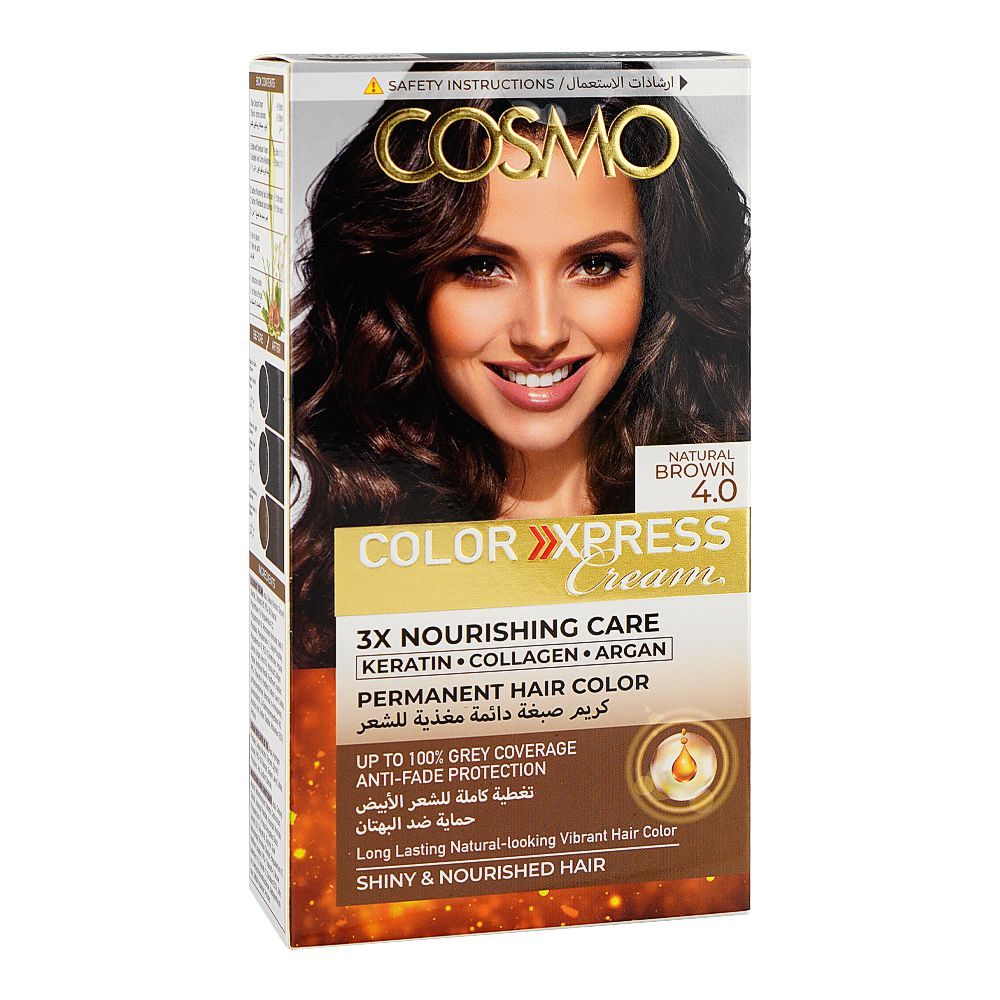 Cosmo Color Xpress 3X Nourishing Care Permanent Hair Color - Salon-Quality Hair Dye, 4.0 Natural Brown - Main Image