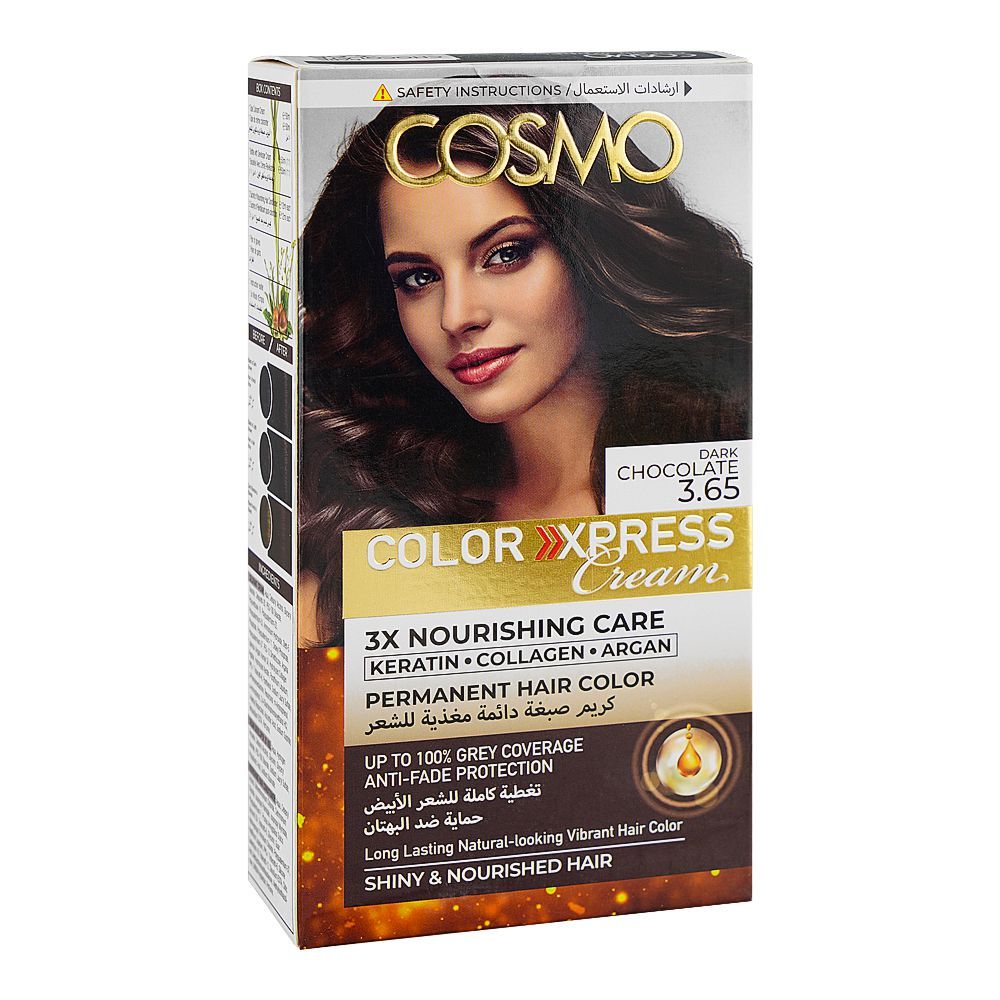 Cosmo Color Xpress 3X Nourishing Care Permanent Hair Color - Salon-Quality Hair Dye, 3.65 Dark Chocolate - Main Image