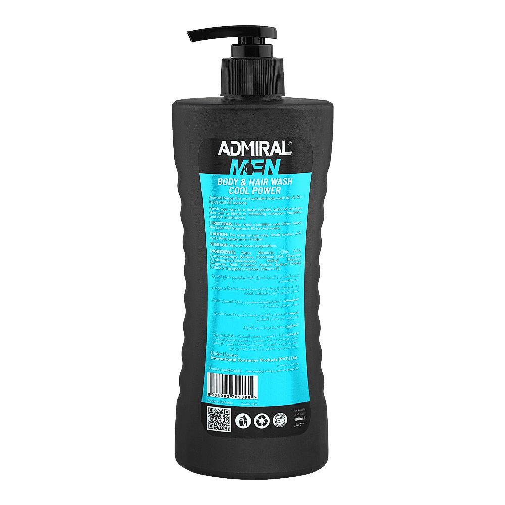 Admiral Men Hydra Sensitive Cool Power 2in1 Body & Hair Wash, 400ml - Image 2
