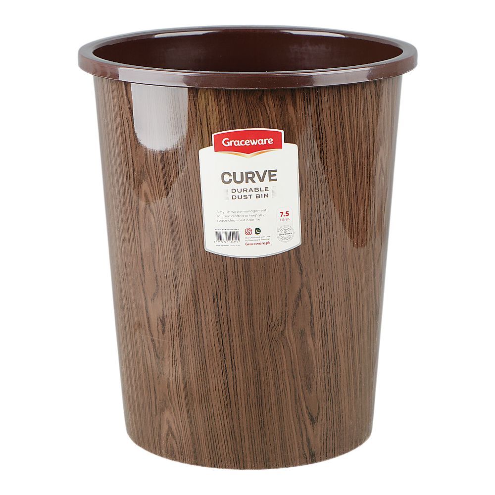 Graceware Curve Dustbin, 7.5 Liters, Brown - Main Image