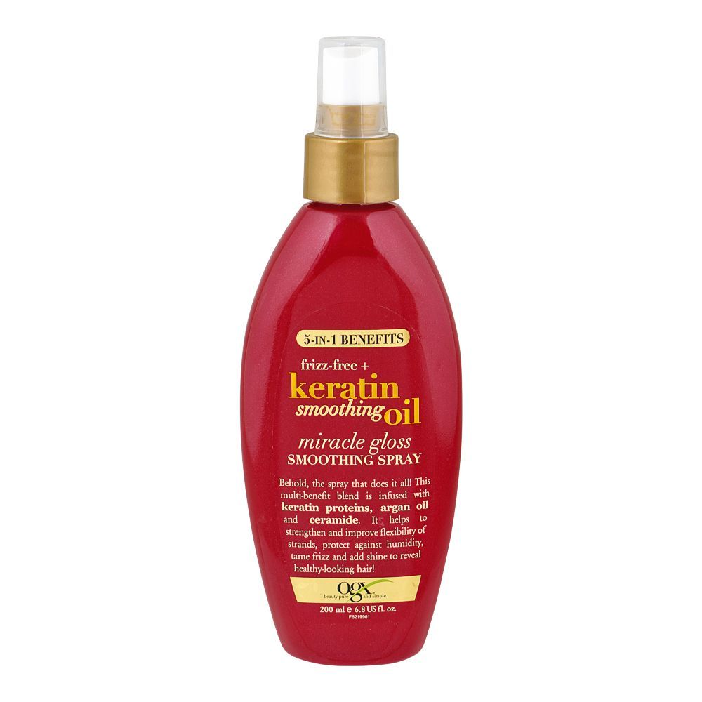 OGX Frizz-Free + Keratin Smoothing Oil Miracle Gloss Hair Spray, 200ml - Main Image