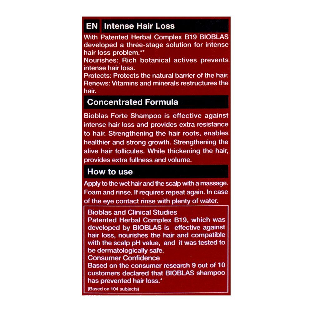 Bioblas Forte Complex B19 Herbal Shampoo, For Hair Loss, 360ml - Image 4