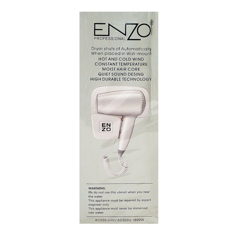 ENZO Professional Wall Mounted Hair Dryer, Compact, Lightweight, Hot & Cold, Auto Shut-Off, EN-6005 - Image 3