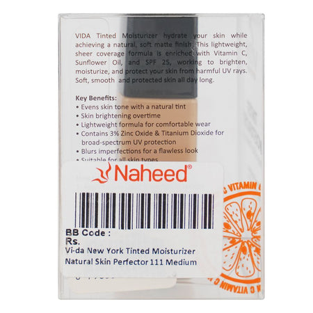 Vi'da New York Tinted Moisturizer with Vitamin C & Sunflower Oil, SPF 25, 20ml, 111 Medium - Image 4