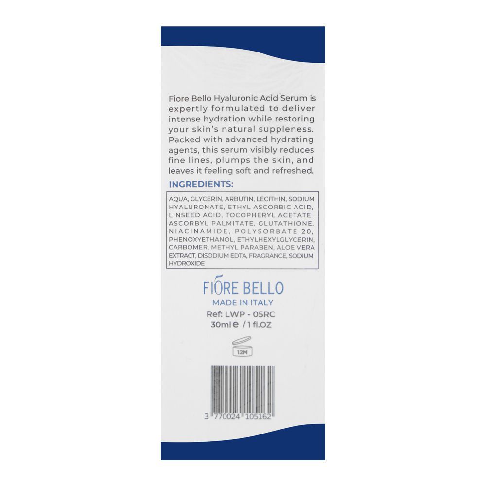 Fiore Bello Hyaluronic Acid 2% Serum, Hydrated & Plumpy Skin, 30ml - Image 2