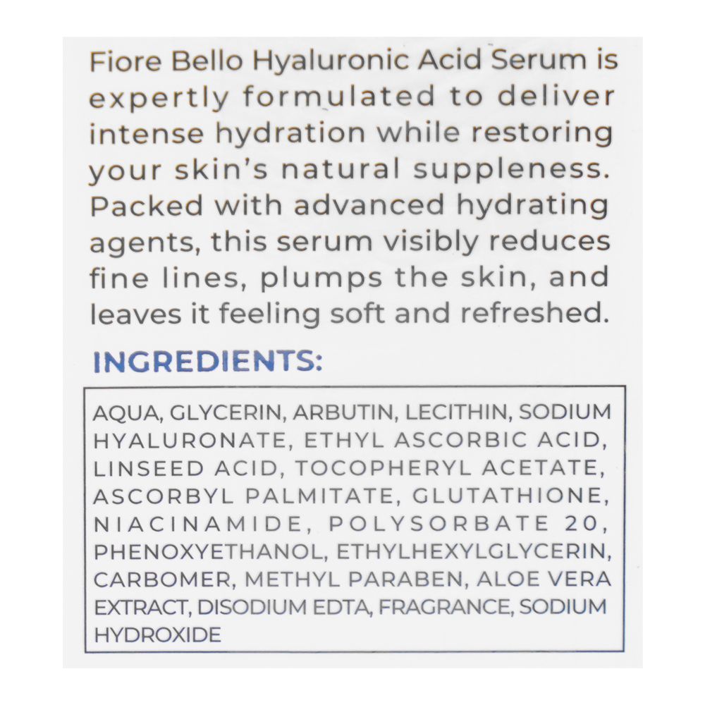 Fiore Bello Hyaluronic Acid 2% Serum, Hydrated & Plumpy Skin, 30ml - Image 3