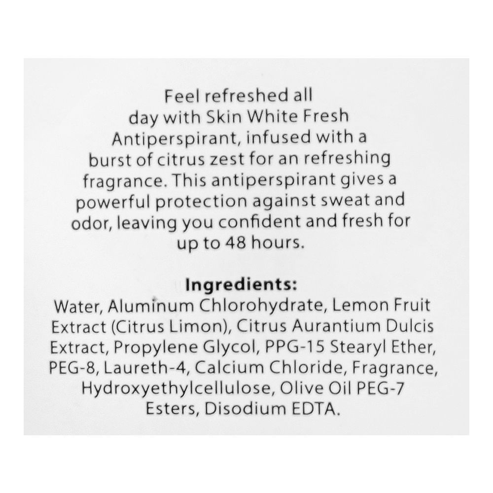 SkinWhite Fresh Antiperspirant Deodorant Roll On with Citrus Zest, 50ml - Image 3
