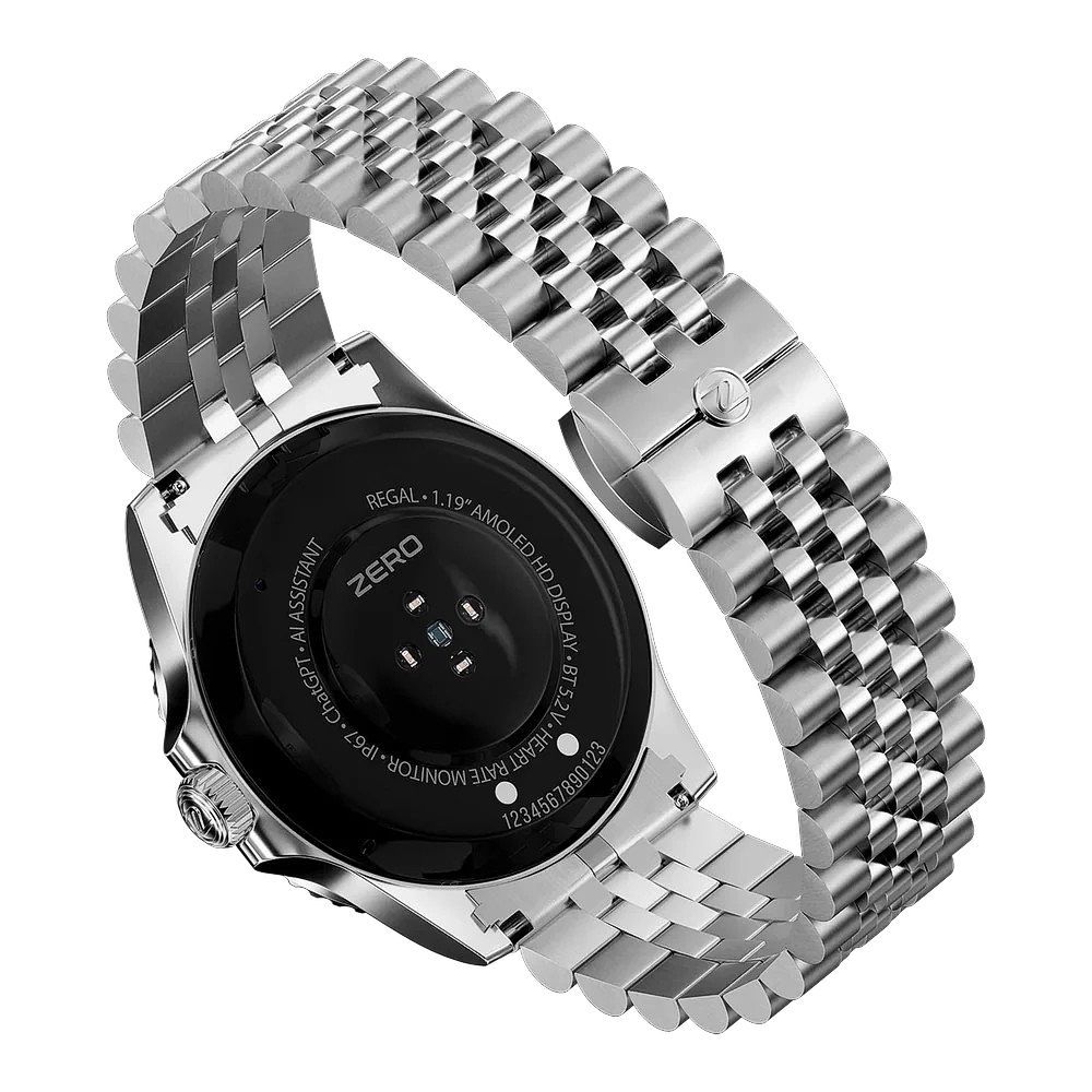 Zero 1.19" Amoled HD Display Platinum Series Regal Smart Watch, IP67 Water Resistant, Aqua Silver - Image 2