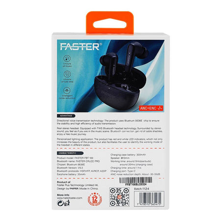 Faster Cruze Pro ANC+ENC Wireless Earbuds, Black, FBT-100 - Image 3