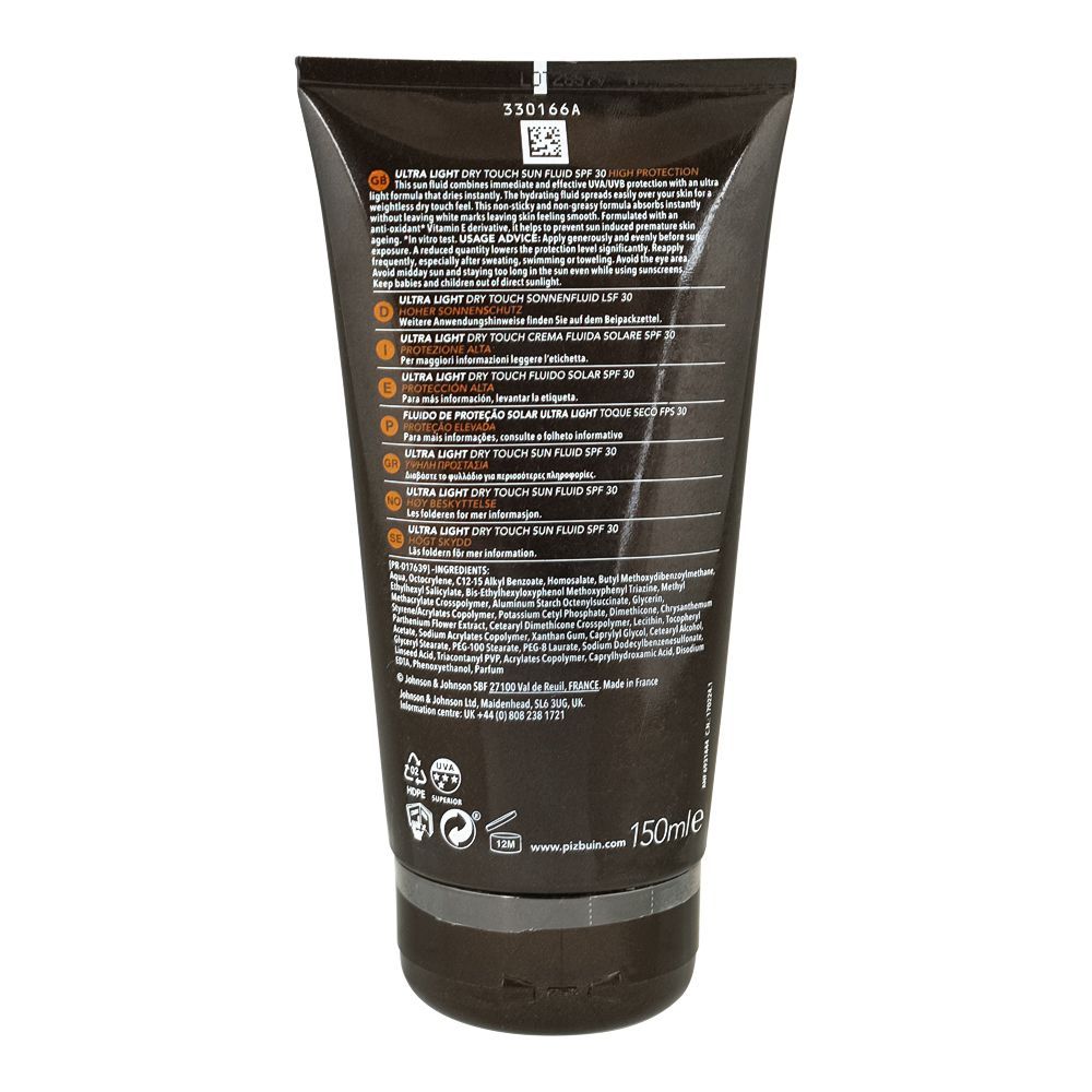 Piz Buin Ultra Light Dry Touch Sun Fluid Sunscreen, SPF30, UVA & UVB Protection, 150ml - Image 2