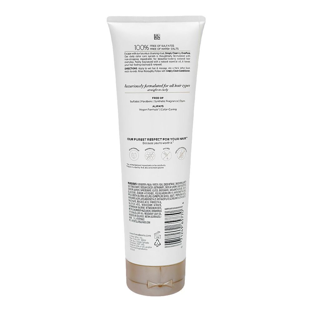 L'oreal Paris Ever Pure Sulfate & Paraben Free Simple Clean Shampoo, For All Hair Types, 250ml - Image 2
