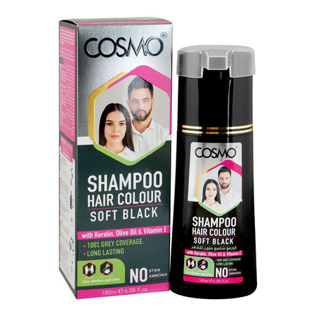 Cosmo Shampoo Hair Color - Long Lasting Hair Dye, No Ammonia, Soft Black, 180ml - Main Image