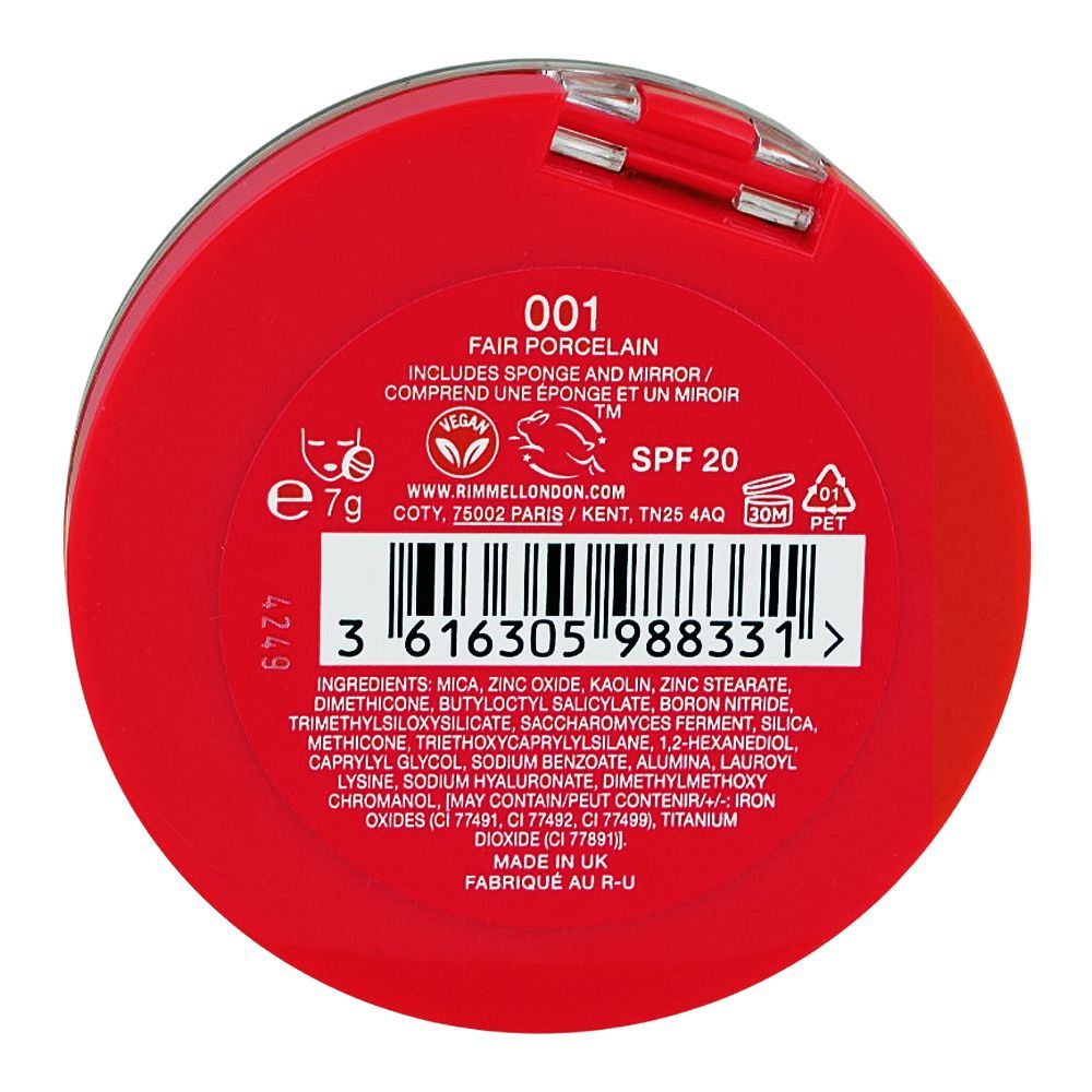 Rimmel Lasting Finish 25H Compact Powder Foundation with Hyaluronic Acid, Matte Finish, SPF20, 001 Fair Porcelain - Image 5