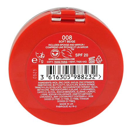 Rimmel Lasting Finish 25H Compact Powder Foundation with Hyaluronic Acid, Matte Finish, SPF20, 008 Soft Beige - Image 5