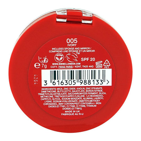 Rimmel Lasting Finish 25H Compact Powder Foundation with Hyaluronic Acid, Matte Finish, SPF20, 005 Ivory - Image 5