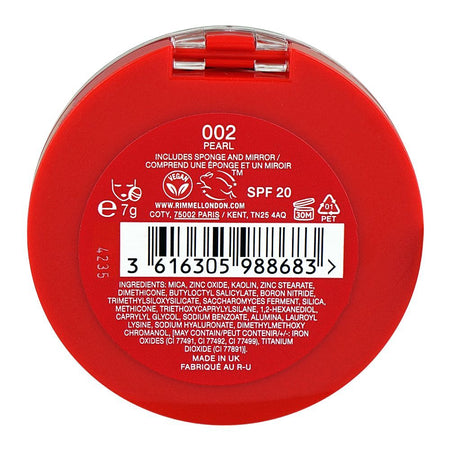 Rimmel Lasting Finish 25H Compact Powder Foundation with Hyaluronic Acid, Matte Finish, SPF20, 002 Pearl - Image 5